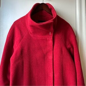 Olsen Lightweight Wool Funnel Neck Coat Red